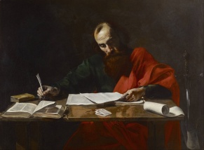 "St. Paul Writing His Epistles" (ca. 1618-1620), by Valentin de Boulogne (1591-1632). Museum of Fine Arts, Houston. Public Domain.