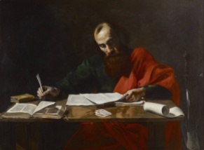 "St. Paul Writing His Epistles" (ca. 1618-1620), by Valentin de Boulogne (1591-1632). Museum of Fine Arts, Houston. Public Domain.