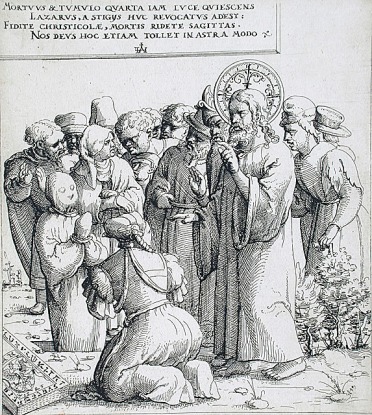 "The Raising of Lazarus" (1545) by Augustin Hirschvogel (1503-1553)