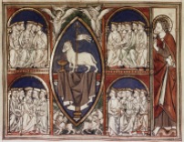 "The Lamb Enthroned," Douce Apocalypse (1265-1270), Bodleian Ms180, p.012.
