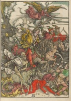"Four Horsemen of the Apocalypse" (1497-1498) from "The Revelation of St. John" by Albrecht Dürer (1471-1528). Houghton Library, Harvard.