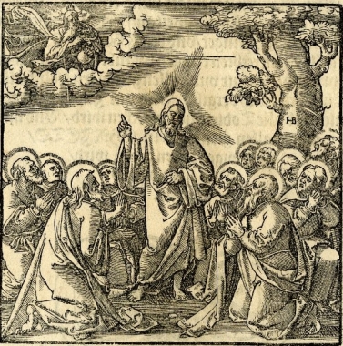 "Christ teaching the disciples the Lord's Prayer" (1550), by Hans Brosamer (1495-1554) from the 1550 Frankfurt Edition of the Small Catechism of Martin Luther. The British Museum. Public Domain.
