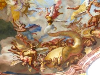 "Archangel Michael Fights the Dragon and Rebel Angels" (1733) by Paul Troger, Abbey church, Altenburg, Lower Austria. Photo by Wolfgang Sauber, Creative Commons Attribution-Share Alike 4.0 International License.