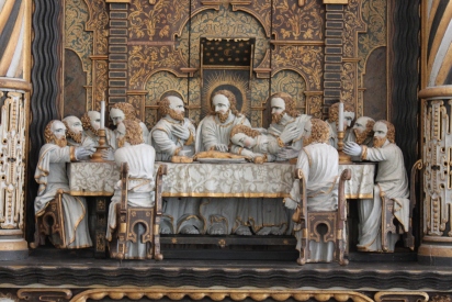 "The Last Supper" (1638) from the Orebygård Manor chapel altarpiece, by Henrik Werner. Nationalmuseet, Copenhagen. Photograph by Victor Valore, Creative Commons Attribution-Share Alike 3.0 Unported License.