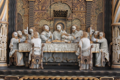"The Last Supper" (1638) from the Orebygård Manor chapel altarpiece, by Henrik Werner. Nationalmuseet, Copenhagen. Photograph by Victor Valore, Creative Commons Attribution-Share Alike 3.0 Unported License.