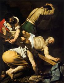 "Crucifixion of St. Peter" (ca. 1600) by Caravaggio (1571-1610). Santa Maria del Popolo, Rome. Public Domain.