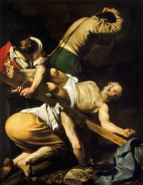 "Crucifixion of St. Peter" (ca. 1600) by Caravaggio (1571-1610). Santa Maria del Popolo, Rome. Public Domain.