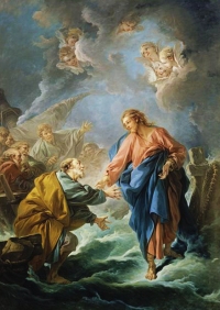"Saint Pierre tenant de marcher sur les eaux" (1766) by Francois Boucher (1703-1770). Cathedrale Saint-Louis de Versailles. Public domain.