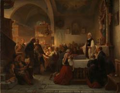 "Celebrating Communion in a Swedish Parish Church" (1856), by Bengt Nordenberg (1822-1902). National Gallery, Oslo. Public Domain; Photo license: Free non-commercial use (CC-BY-NC).