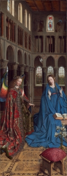 "The Annunciation" (1434-1436) by Jan van Eyck (ca. 1390-1441). National Gallery of Art, Washington, DC. Public Domain.