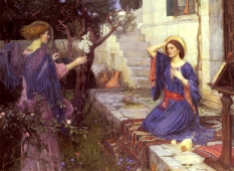 "The Annunciation" (1914) by John William Waterhouse (1849-1917). Private Collection. Public Domain (PD-US).