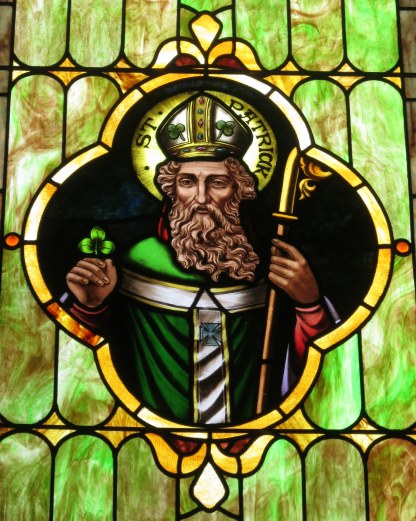 Stained Glass Window of St. Patrick of Ireland, Immaculate Conception Catholic Church (Port Clinton, Ohio). Photo by Nheyob (2016). Creative Commons Share-Alike 4.0 International License.