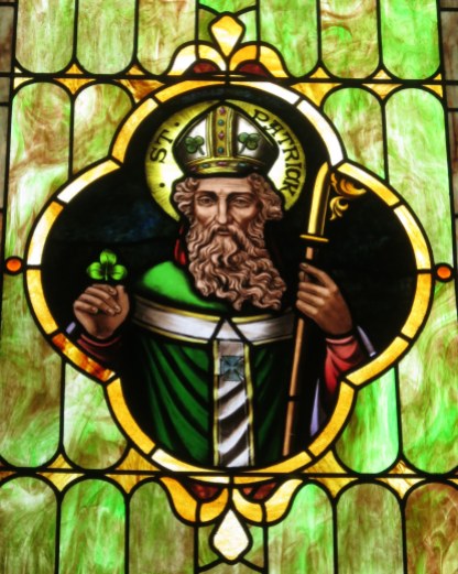 Stained Glass Window of St. Patrick of Ireland, Immaculate Conception Catholic Church (Port Clinton, Ohio). Photo by Nheyob (2016). Creative Commons Share-Alike 4.0 International License.
